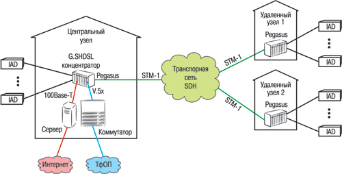 Подключение систем Pegasus к транспортной сети SDH по интерфейсу STM-1