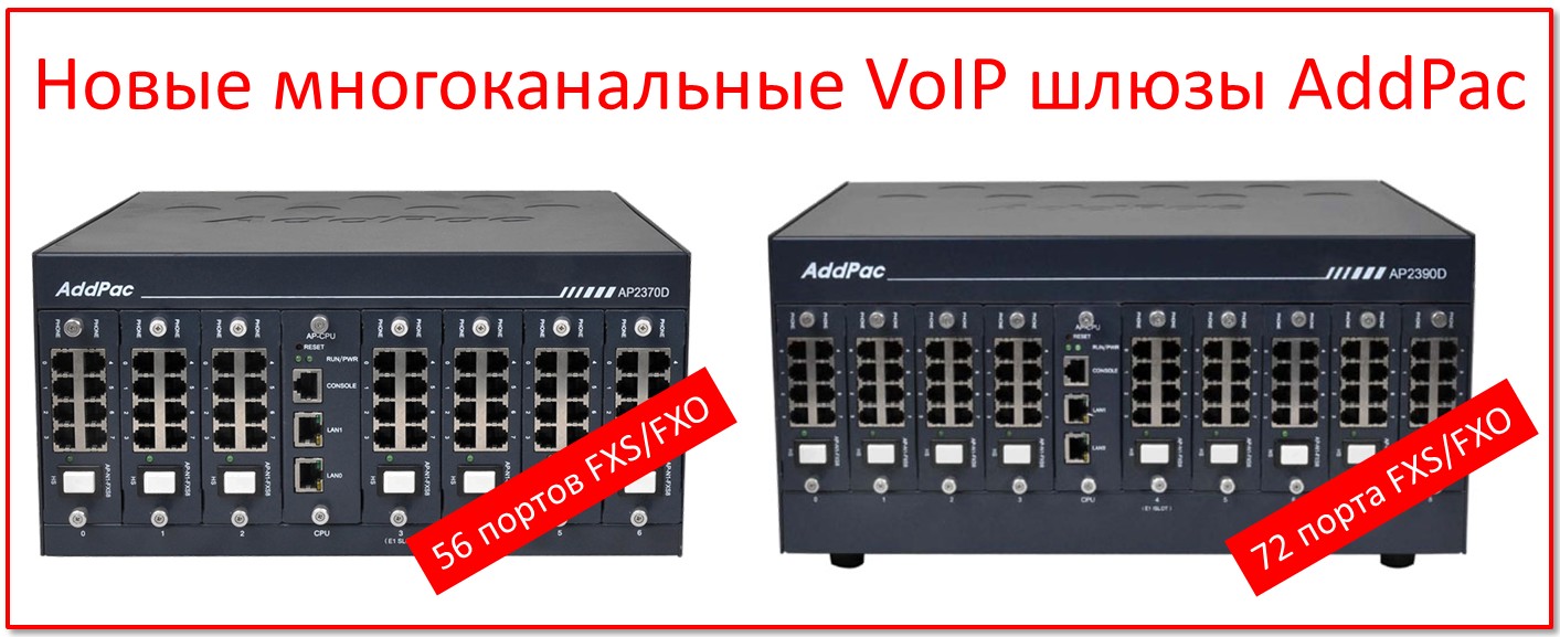 Новые VoIP шлюзы AddPac на 56/72 аналоговых порта 